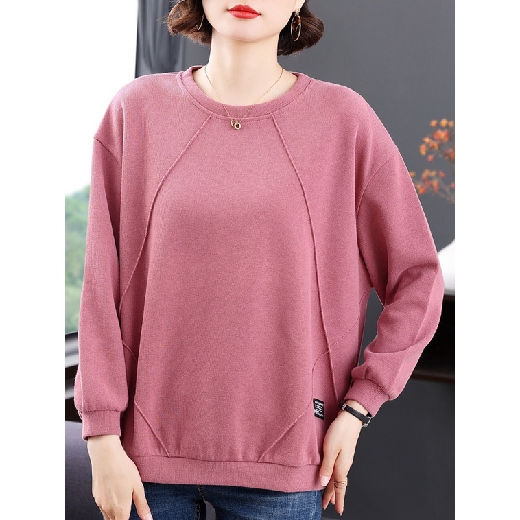 Áo Thun Nữ Dài Tay / Phong Cách Mới / Phong Cách Mùa Thu / Giản Dị / Rộng / Size Lớn / Trung Niên / Áo Thun