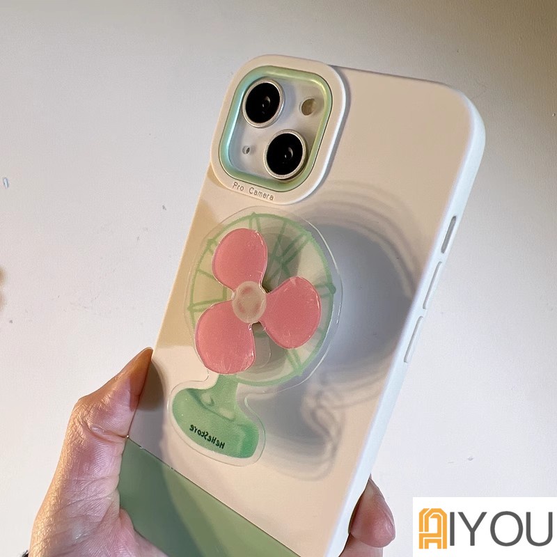 Ốp Điện Thoại Silicon Màu Kẹo Có Giá Đỡ Hình Quạt 3D Dễ Thương Cho iPhone 15 14 13 12 11 Pro Max