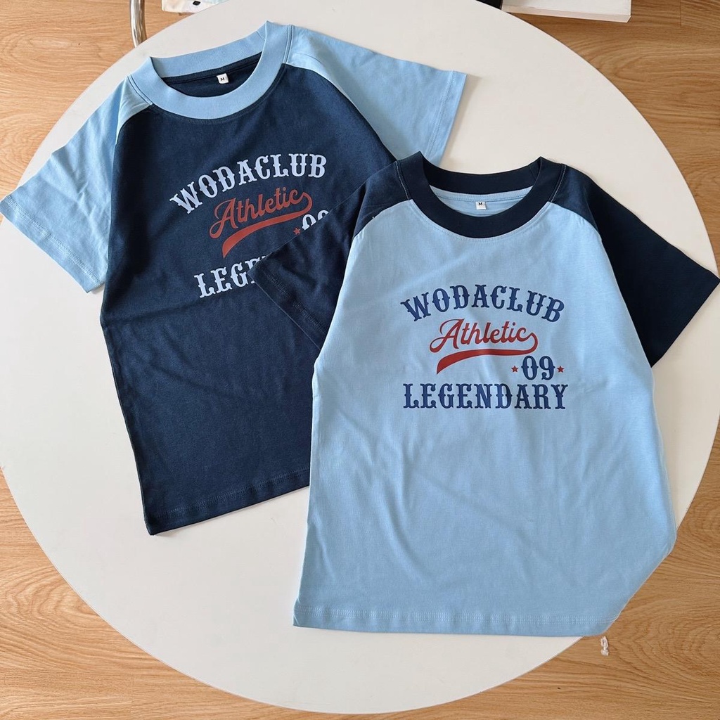 Áo baby tee raglan phối tay màu xanh dương Athletic chất cotton 100%