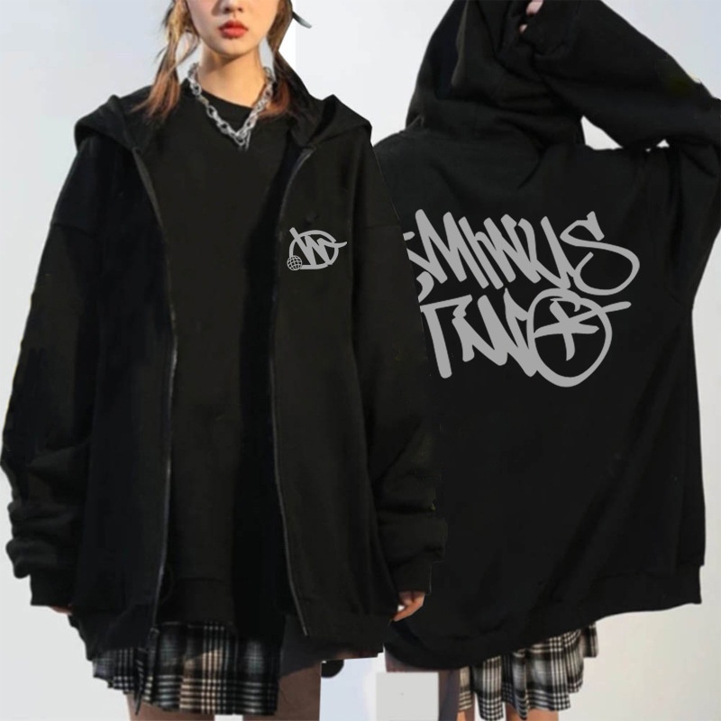 Áo Khoác Hoodie Có Khóa Kéo Minus Two Y2K In Họa Tiết Đường Phố harajuku Dành Cho Nam Nữ