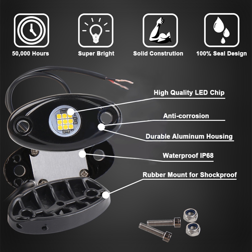 Đèn gầm led 12v chống thấm nước hợp kim nhôm off-road lưới tản nhiệt xe tăng đèn tín hiệu cho ô tô xe huấn luyện viên xe suv xe tải van màu đỏ xanh