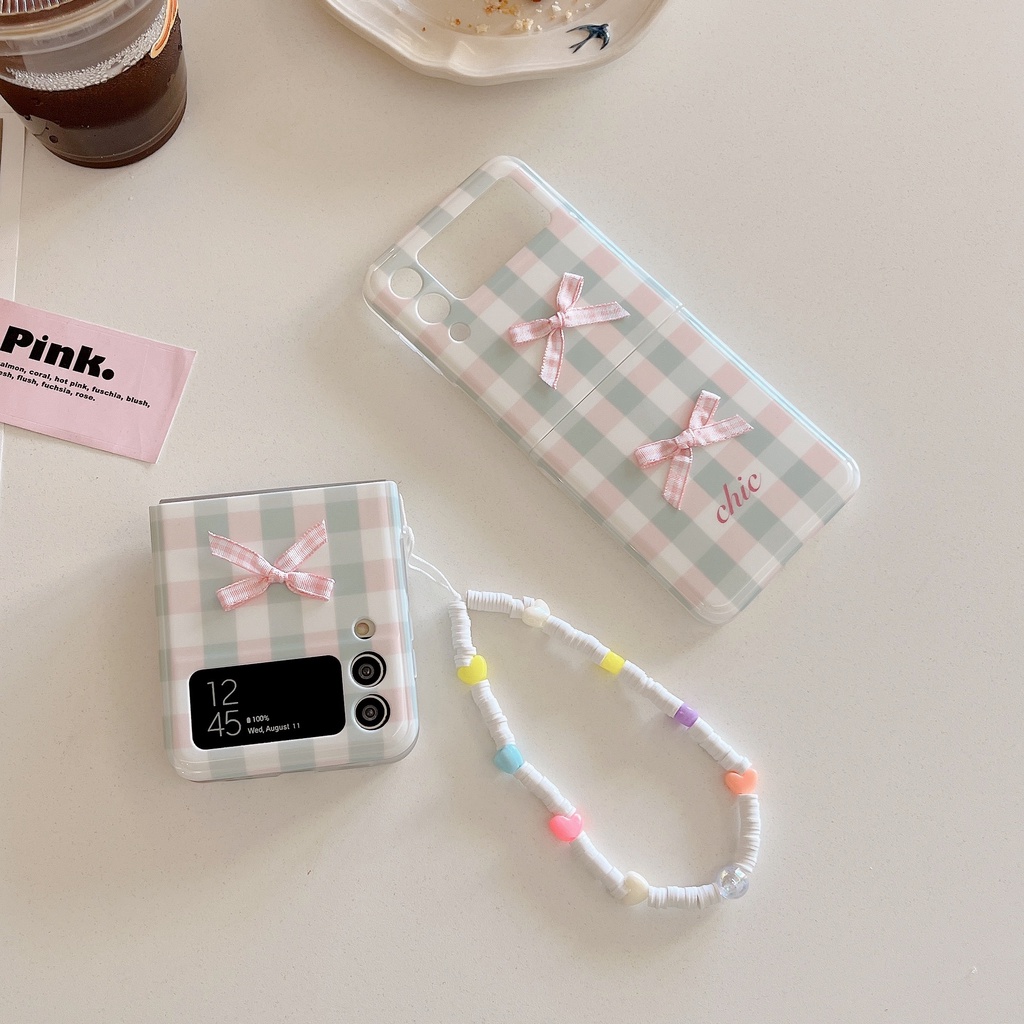 Vỏ pc cứng cho samsung galaxy z flip 5 4 3 5g funda rope bracelet case bowknot