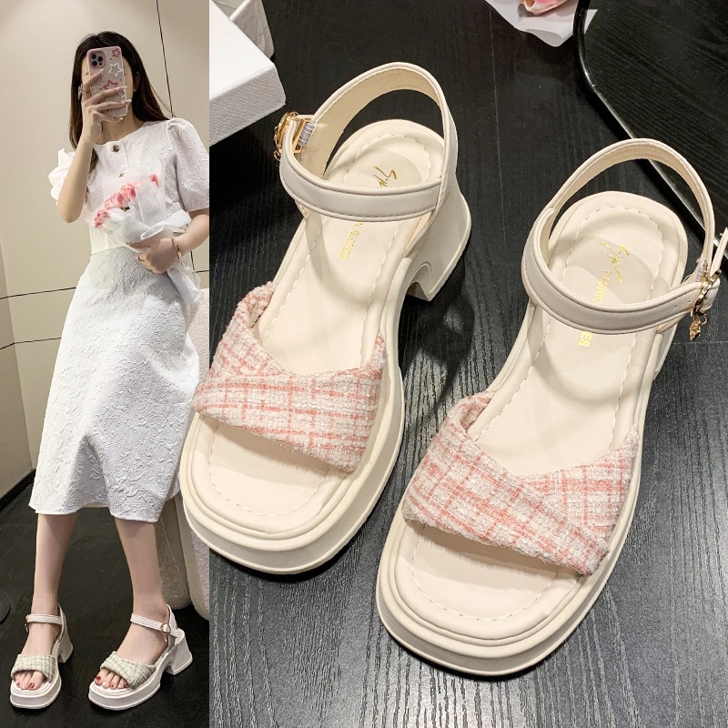 KaBaiQi Dép bánh mì guốc dép sandal nữ Màu Sắc Đơn Giản Thoải Mái Cao Gót Chống Trơn Trượt dép đế xuồng 33ZHDLX080402