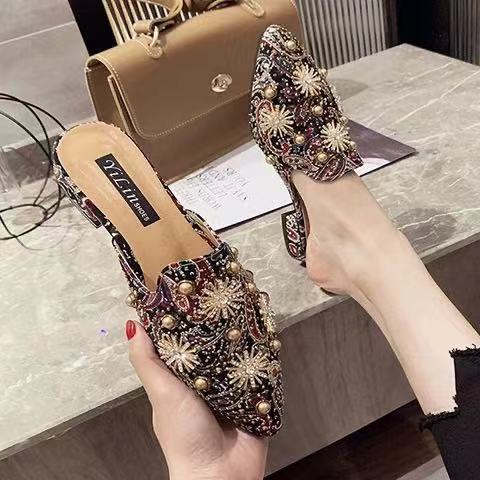Dép Đế Bằng Đính Đá Thời Trang Dành Cho Nữ