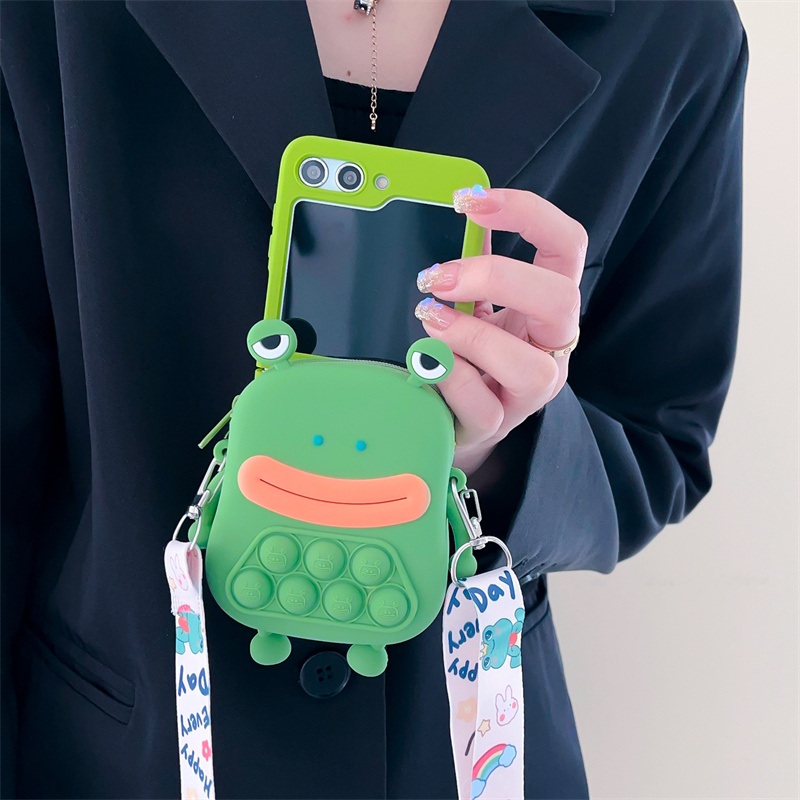 Samsung galaxy z flip 3 flip4 case cubic sausage mouth frog coin purse satchel z flip 5 case gấp ngăn ngừa rơi