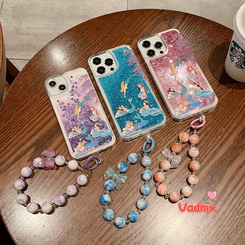 Liquid quicksand glitter tpu phone case for iphone 14 pro max 14 plus 13 12 11 pro max 13 mini back cover mermaid party with bow bracelet case