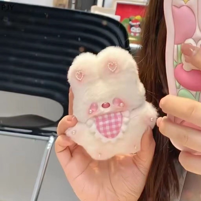 Pjy diy cartoon plush bib rabbit doll toy keychain túi dễ thương mặt dây chuyền ch chìa khóa xe hơi cho phụ nữ quà tặng kawaii pj