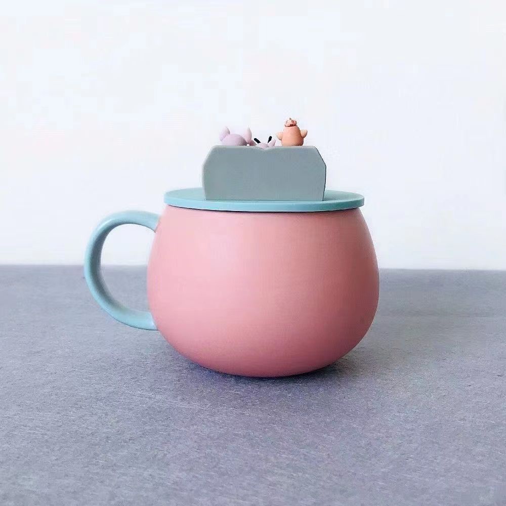 Cốc starbucks cô gái dễ thương phim hoạt hình cốc màu hồng cốc gia đình lợn nắp cốc