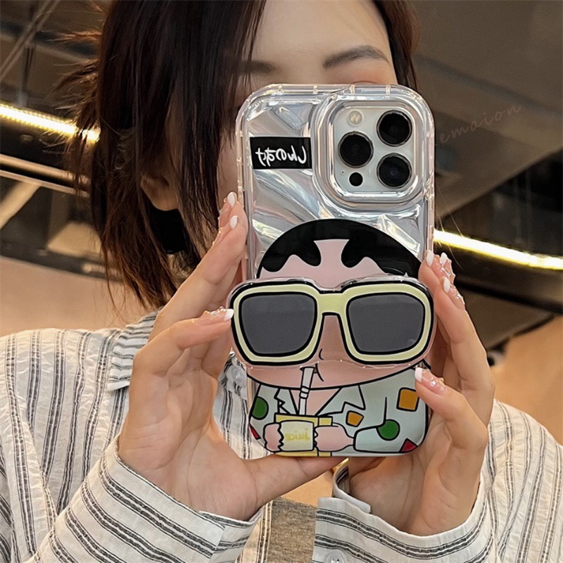 Ốp Điện Thoại Hình Cậu Bé Bút Chì Đeo Kính Râm Màu Laser Dễ Thương Cho for  IPhone  15 pro max 14Promax 11 12 13 Pro X XR XS Max 6 7 8 Plus