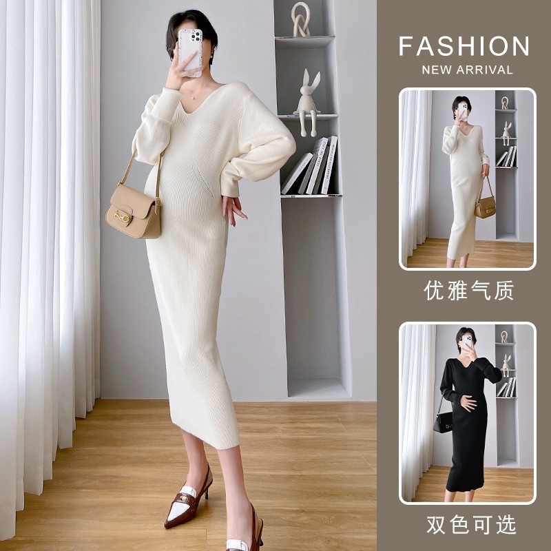 Baju mengandung áo bà bầu mùa thu và mùa đông 2022 thời trang bà bầu váy mỏng mặc bà bầu