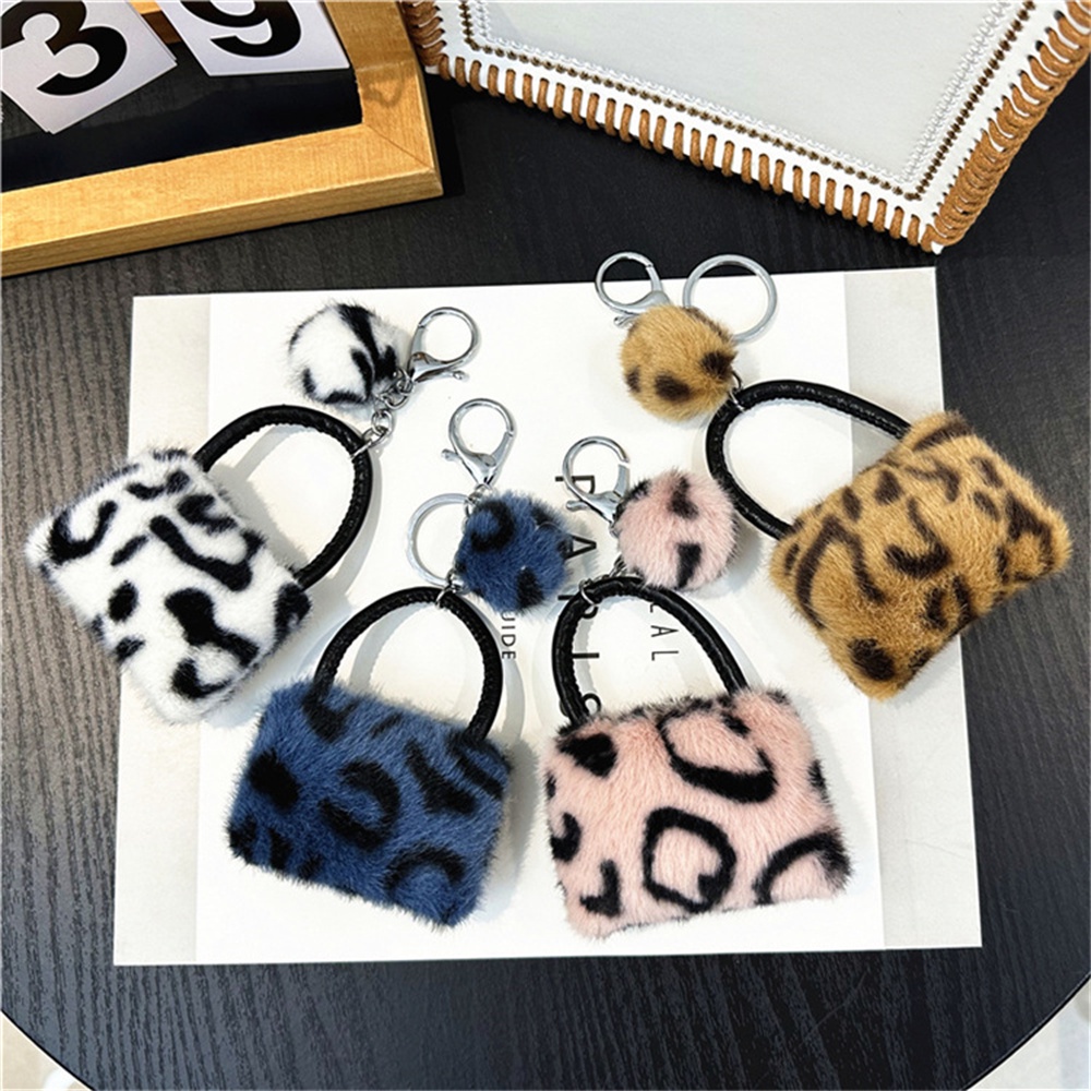 Hình dạng túi xách dễ thương fluffy keychain sáng tạo leopard plush ball keyrings cho phụ nữ người giữ chìa khóa ô tô phụ kiện quà tặng bạn bè