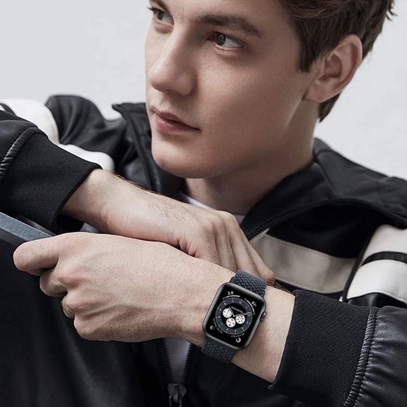 Cnagain braided solo loop cho apple watch 49mm 45mm 41mm 44mm 40mm 42mm 38mm, dây đeo nylon dệt đàn hồi thể thao cho iwatch series 8 7 6 5 4 3 2 1 se phụ kiện đồng hồ siêu thông minh