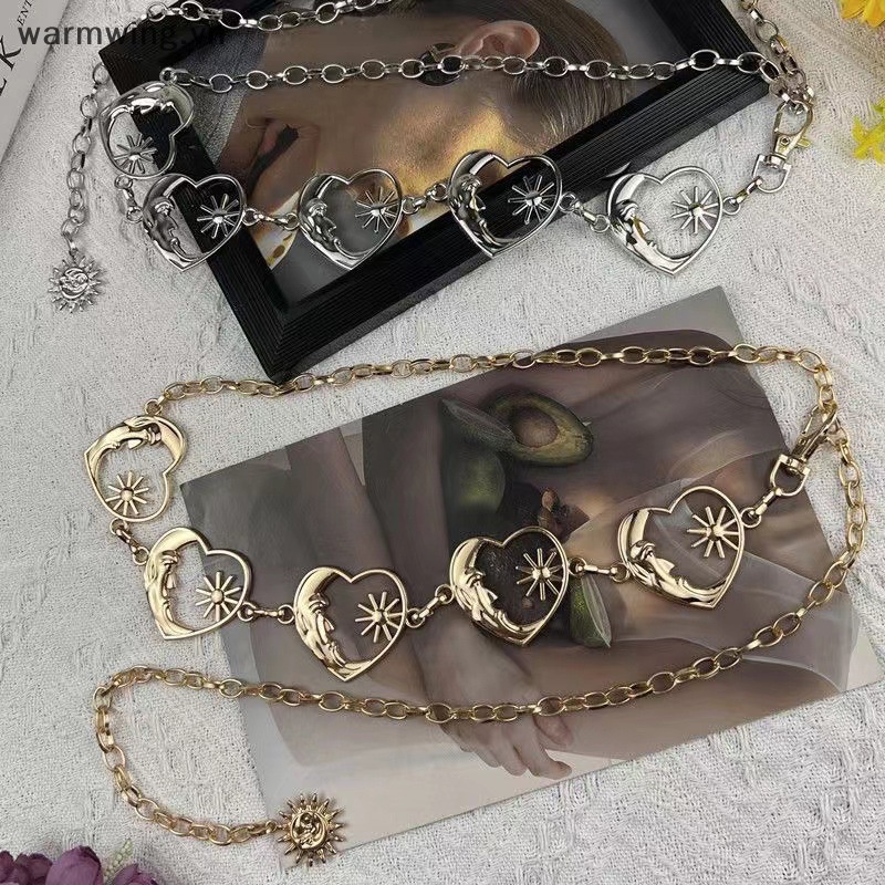 Warmwing harajuku punk moon thắt lưng kim loại phụ nữ cổ điển punk gothic moon sun dây chuyền thắt lưng cao thắt lưng mặt dây chuyền thắt lưng nữ vn
