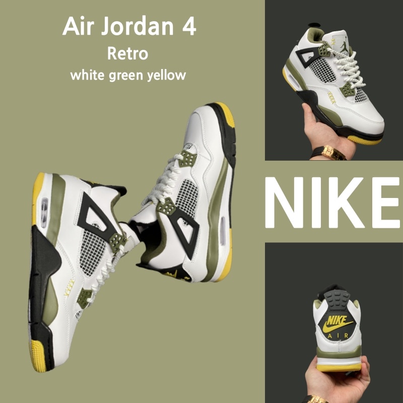 （Sản phẩm chính hãng）Giày chạy bộ Nike Air Jordan 4 Retro trắng xanh vàng chính hãng 100%