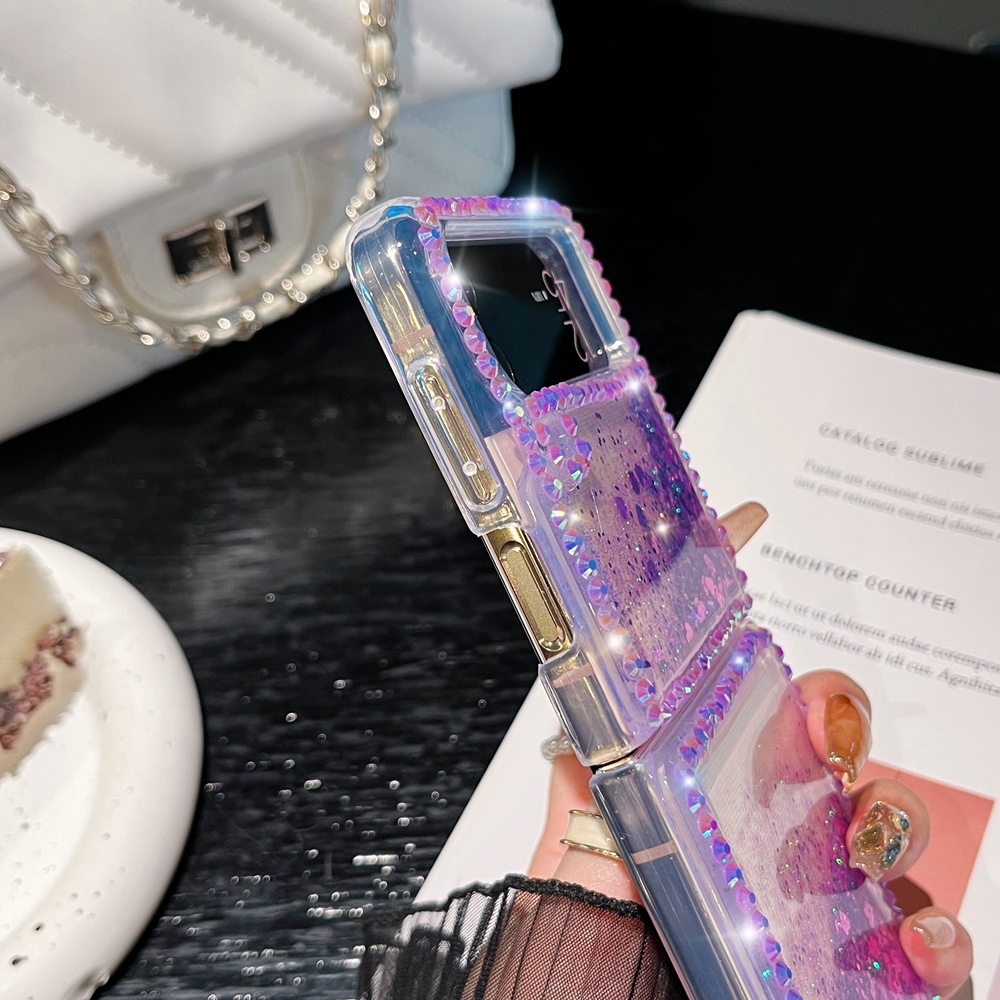 Glitter movable quicksanf bling handmade rhinestones case cho samsung galaxy z flip 4 5 flip4 flip5