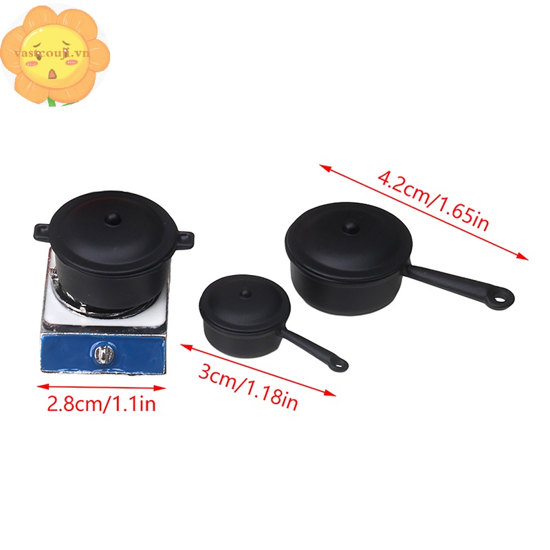 Vastji 1set 1:12 dollhouse miniature soup pot pan w / cover gas stove kitchen model decor toy doll house accessories vn