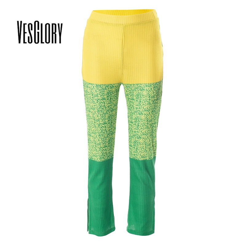 Vesglory nữ quần dài 2023 thời trang tương phản màu in ấn thấp eo quần bó sát