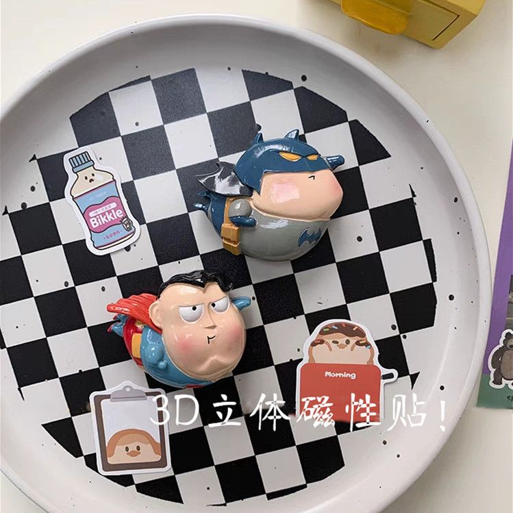 Dễ thương vui nhộn phiên bản q siêu nhân batman tủ lạnh mạnh mẽ sticker magnetic 3d three-dimensional creative cartoon stone-absorbing phụ kiện