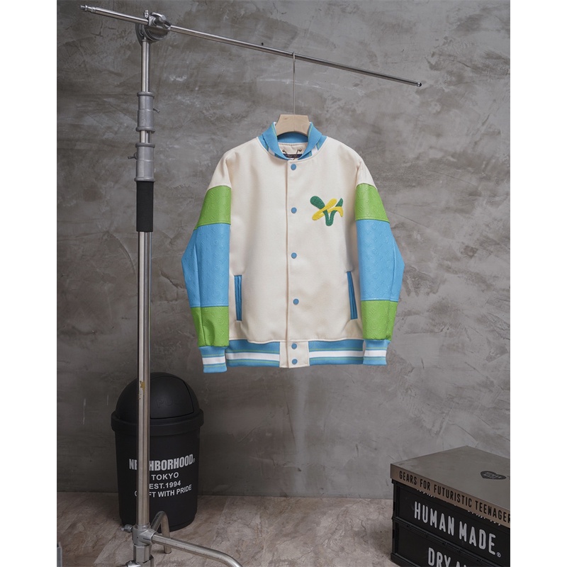 L-v-fw blue green collated duck baseball coat với sợi len được làm bằng máy ngang, phong cách unisex
