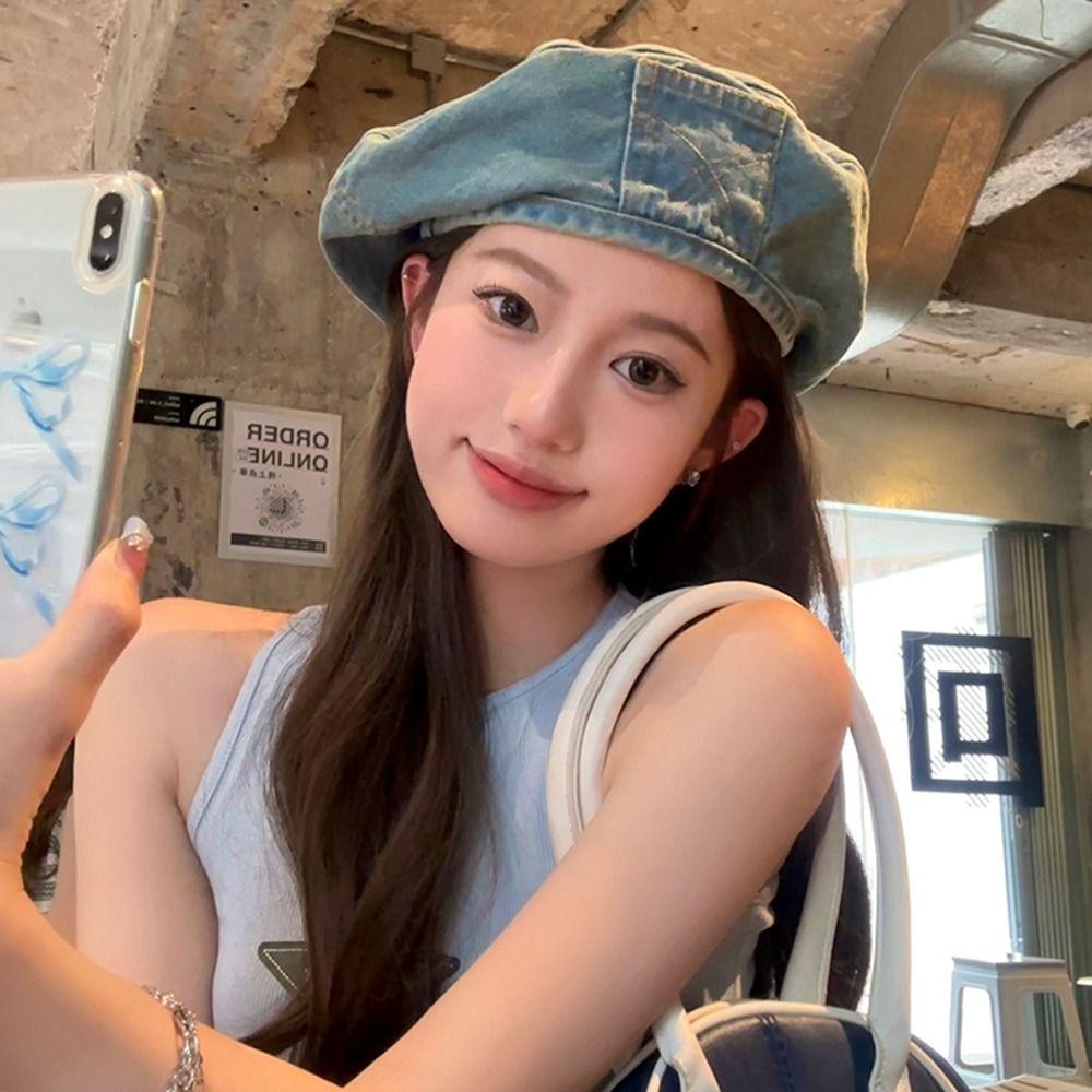 Oceanmap mũ nồi denim, mũ họa sĩ phong cách hàn quốc, mũ bát giác thời trang nghệ sĩ mũ newsboy mũ du lịch