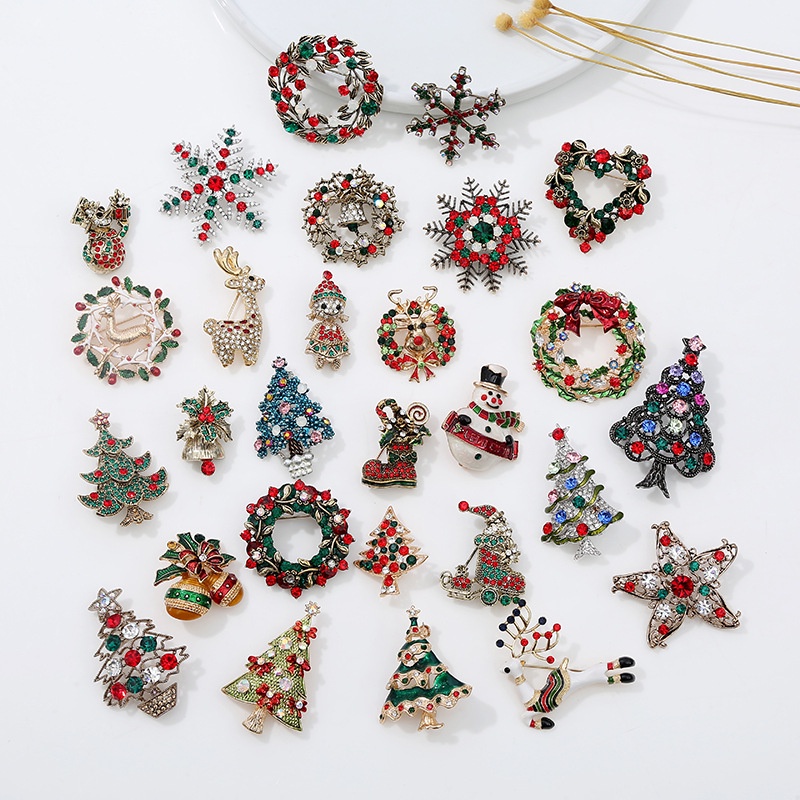 Trâm cài áo nữ chuỗi kết hợp giáng sinh trâm cài huy hiệu ông già noel trâm cài áo