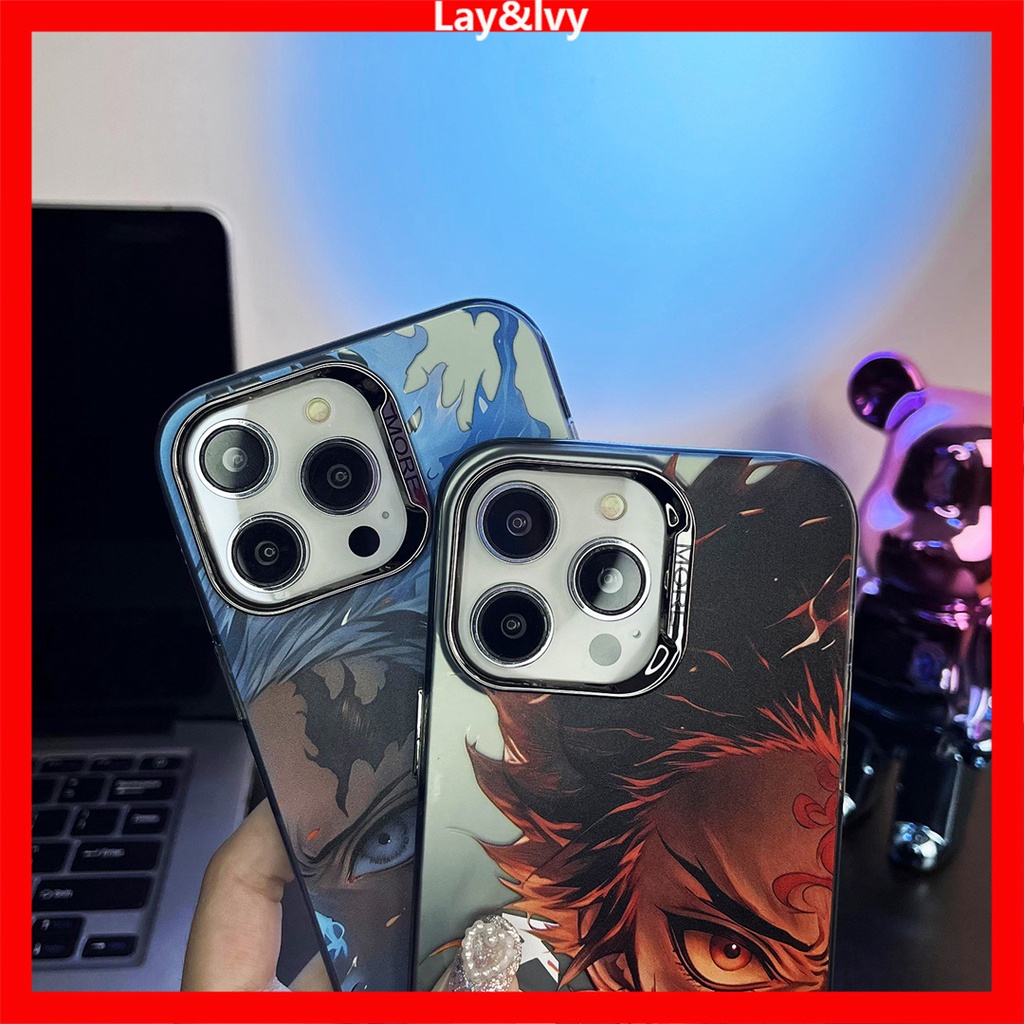 Phim hoạt hình phim hoạt hình anime demon slayer blade tanjiro mạ kim loại khung ống kính imd vỏ điện thoại silicon thích hợp cho iphone 14 14pro 14max 13promax 12 12promax 11