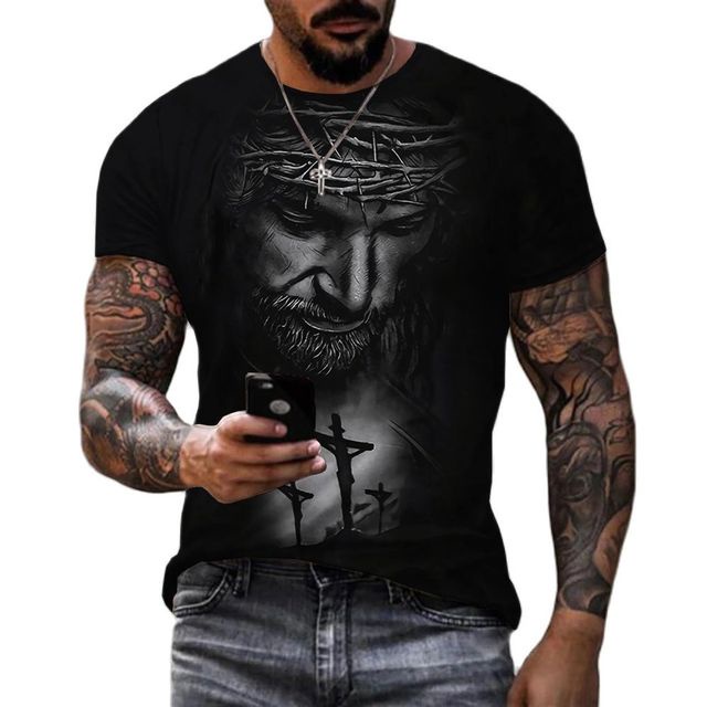 Áo Thun Tay Ngắn In Hình Chúa jesus christ 3d Thời Trang Mùa Hè 2023 Phong Cách harajuku Cho Nam