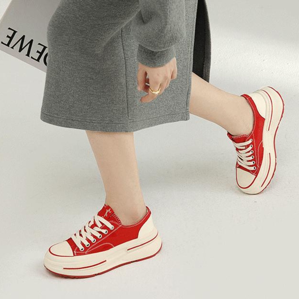 Giày thể thao mát mẻ, đế vải, tăng độ dày, quần áo nữ mùa xuân mới