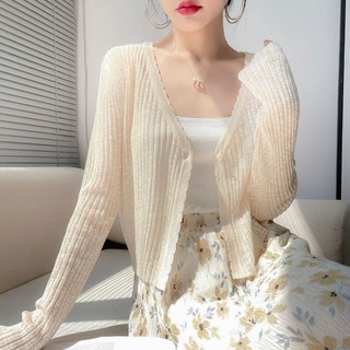 Áo Khoác cardigan Dệt Kim Cổ Chữ v Chống Nắng Cho Nữ