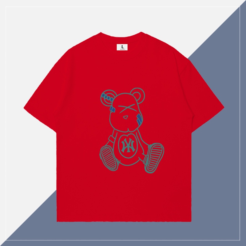 N-y bear short sleeve t-shirt nữ mùa hè phiên bản hàn quốc thời trang nam thương hiệu cặp đôi mặc bông lỏng trên nửa tay áo t