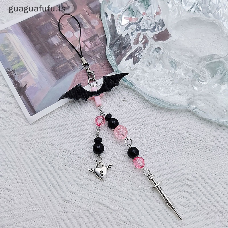 Guaguafufu black punk y2k phone chain chain cool girl sweet charm với cross butterfly phụ kiện cho túi điện thoại dây buộc móc khóa ls