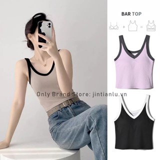 [Queen's Secret] áo vest ren ngắn cổ chữ v, áo dệt kim mỏng có màu chắp vá của phụ nữ, áo crop top với miếng đệm ngực