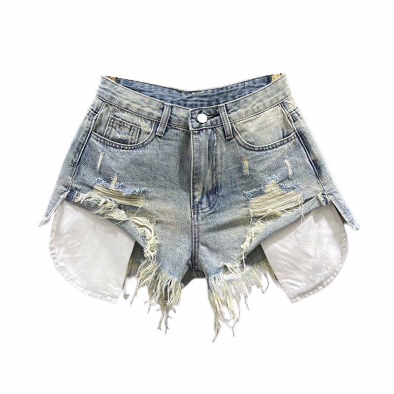 Quần Short denim Rách Tua Rua Dáng Chữ a Lưng Cao Thời Trang Mùa Hè Mới 2023 Cho Nữ