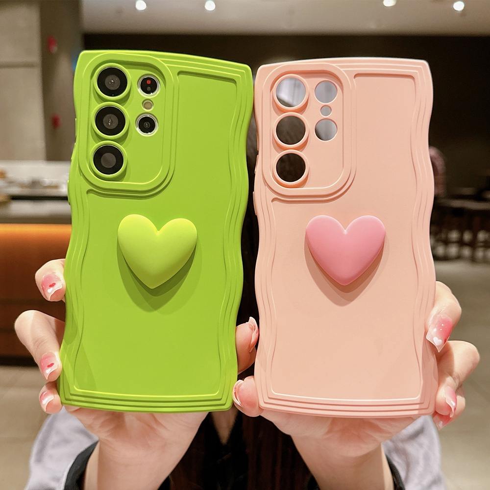 Ốp lưng dễ thương love heart wavy edge case cho samsung galaxy s23 s22 ultra s21 s20 fe plus soft cover