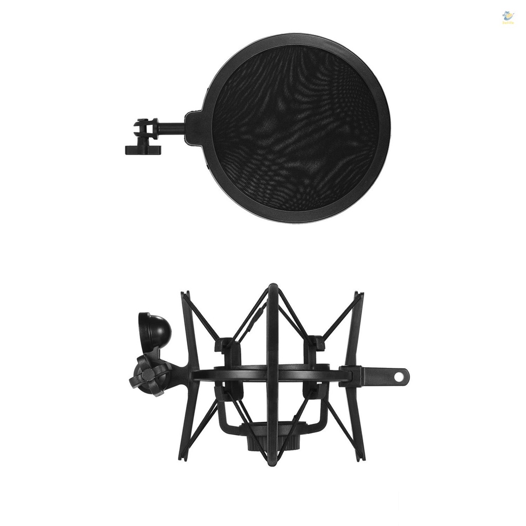 3elife univerdal plastic condenser microphone mic shock mount holder bracket anti-vibration with pop filter for on-line broadcasting studio music recording
