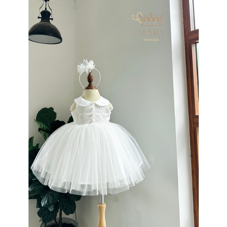 Váy công chúa đầm công chúa bé gái màu trắng cổ sen xòe rộng áo choàng rời tặng cài tóc  MARY PRINCESS