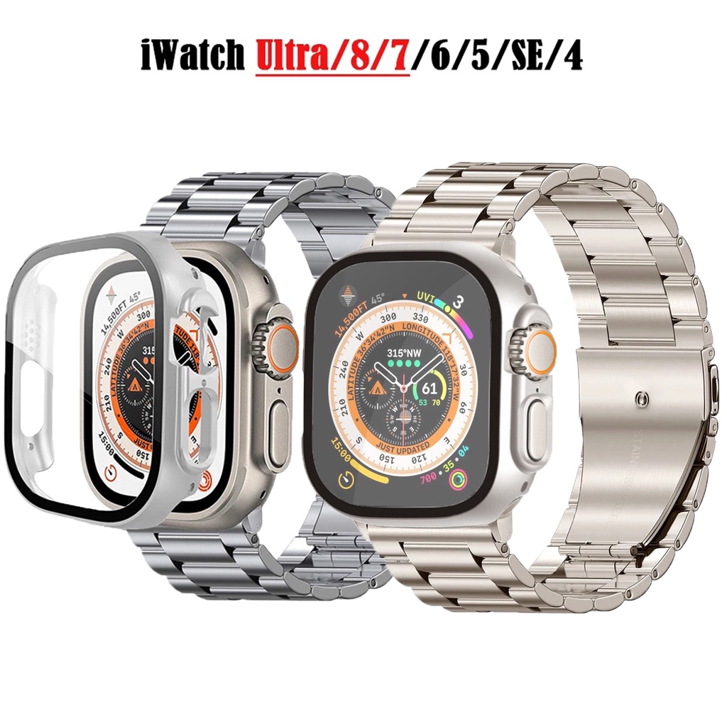 Ốp Bảo Vệ Màn Hình Đồng Hồ iWatch Ultra 49mm Kèm Kính Cường Lực 45mm Bằng Thép Không Gỉ