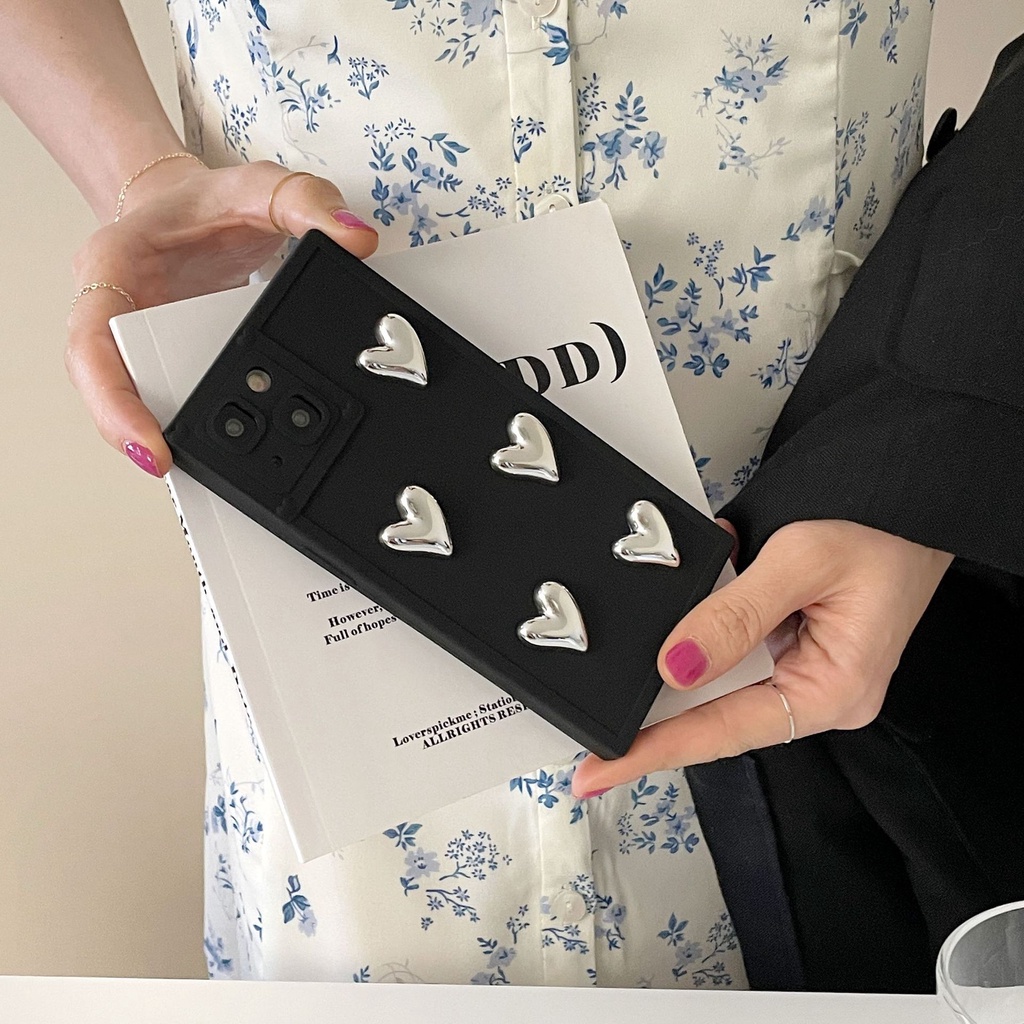 Ốp Điện Thoại Hình Vuông Mạ Họa Tiết Trái Tim Cho Iphone 13 14Pro max 12 / 11