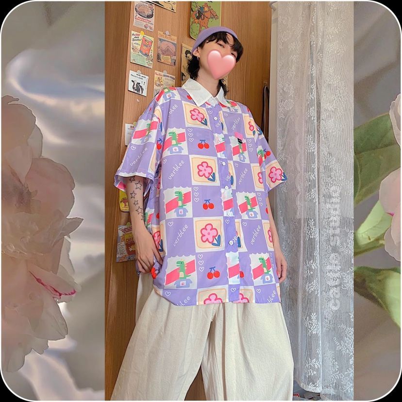 Áo Sơ Mi Tay Ngắn Kẻ Sọc In Họa Tiết Cherry Phong Cách Hàn Quốc Thời Trang 2023 Cho Cặp Đôi