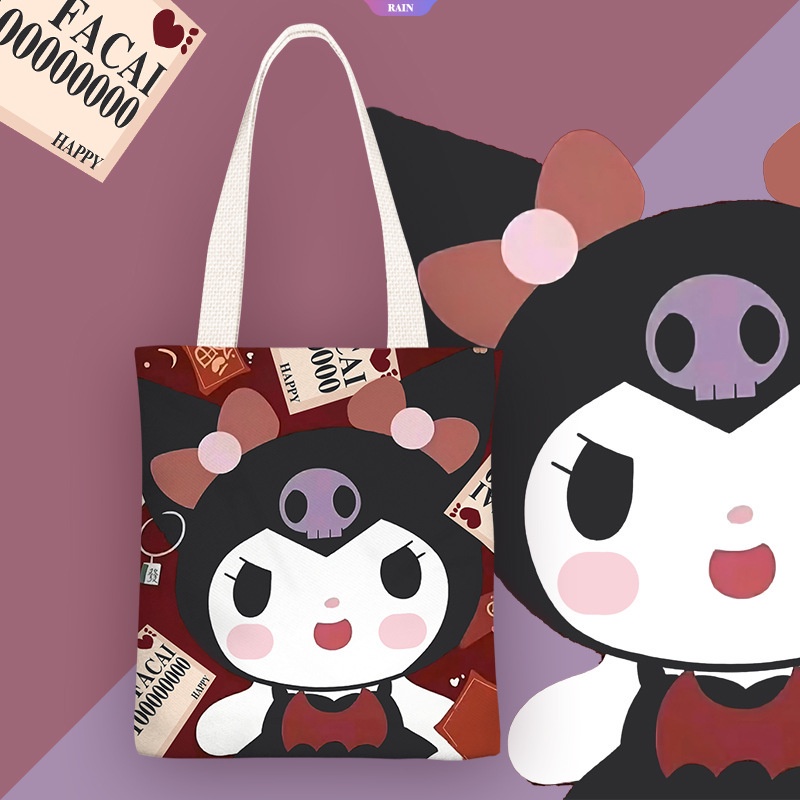 Túi Xách Đeo Vai Vải Canvas In Hoạt Hình Sanrio Kuromi Phong Cách Nhật Bản Đáng Yêu Dành Cho Nữ
