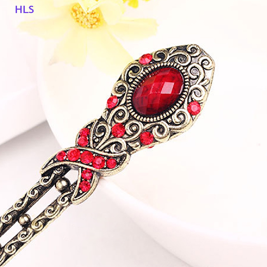 Trâm Cài Tóc Kim Loại Đính Đá Pha Lê Phong Cách Vintage Đơn Giản