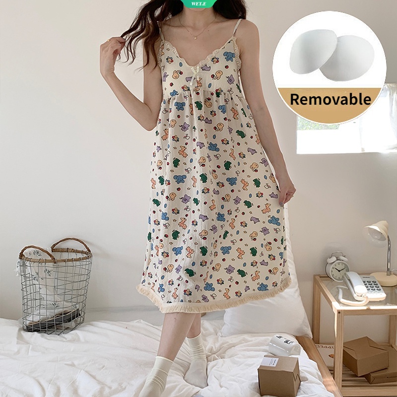 Đầm Ngủ Hai Dây In Họa Tiết Hoạt Hình Nhật Bản Thời Trang Mùa Hè 2023