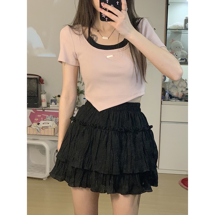 Áo Thun Tay Ngắn Dáng Ôm Màu Trơn Đơn Giản Thời Trang Mùa Hè Phong Cách Hàn Quốc Cho Nữ