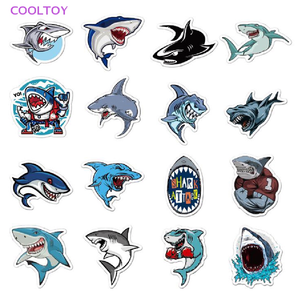 Cooltoy Bộ 50 Sticker Hình Cá Mập Dễ Thương Trang Trí Laptop Ván Trượt Hành Lý Guitar