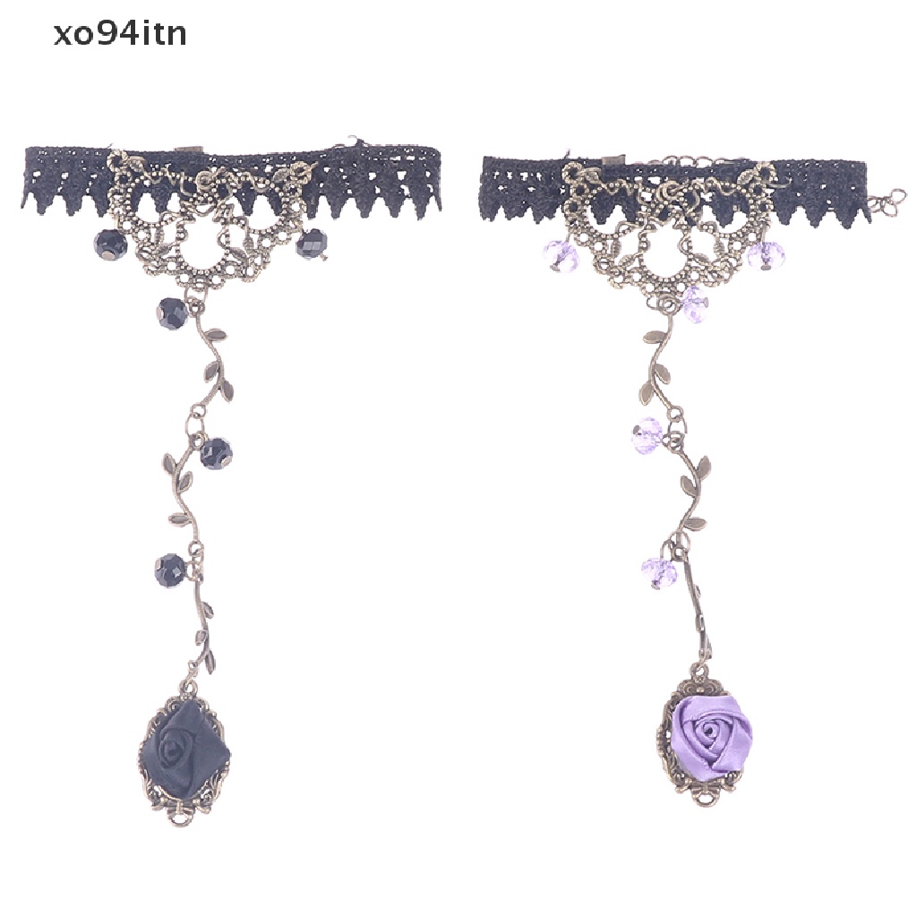 Vòng Tay Ren Đính Hạt Pha Lê Đen Phong Cách Vintage