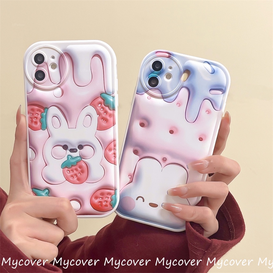 Ốp Điện Thoại Silicon Chống Sốc Hình Thỏ Dâu Tây 3D Cho iPhone 14 13 12 11 Pro Max X Xr Xs 8 7 6 Plus SE 2020