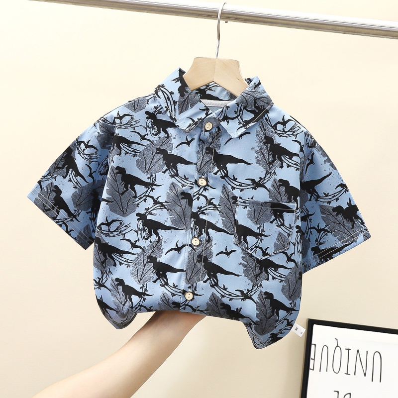 Áo Sơ Mi Tay Ngắn 100-150cm In Họa Tiết Phong Cách Hàn Quốc Thời Trang Mùa Hè Cho Bé Trai