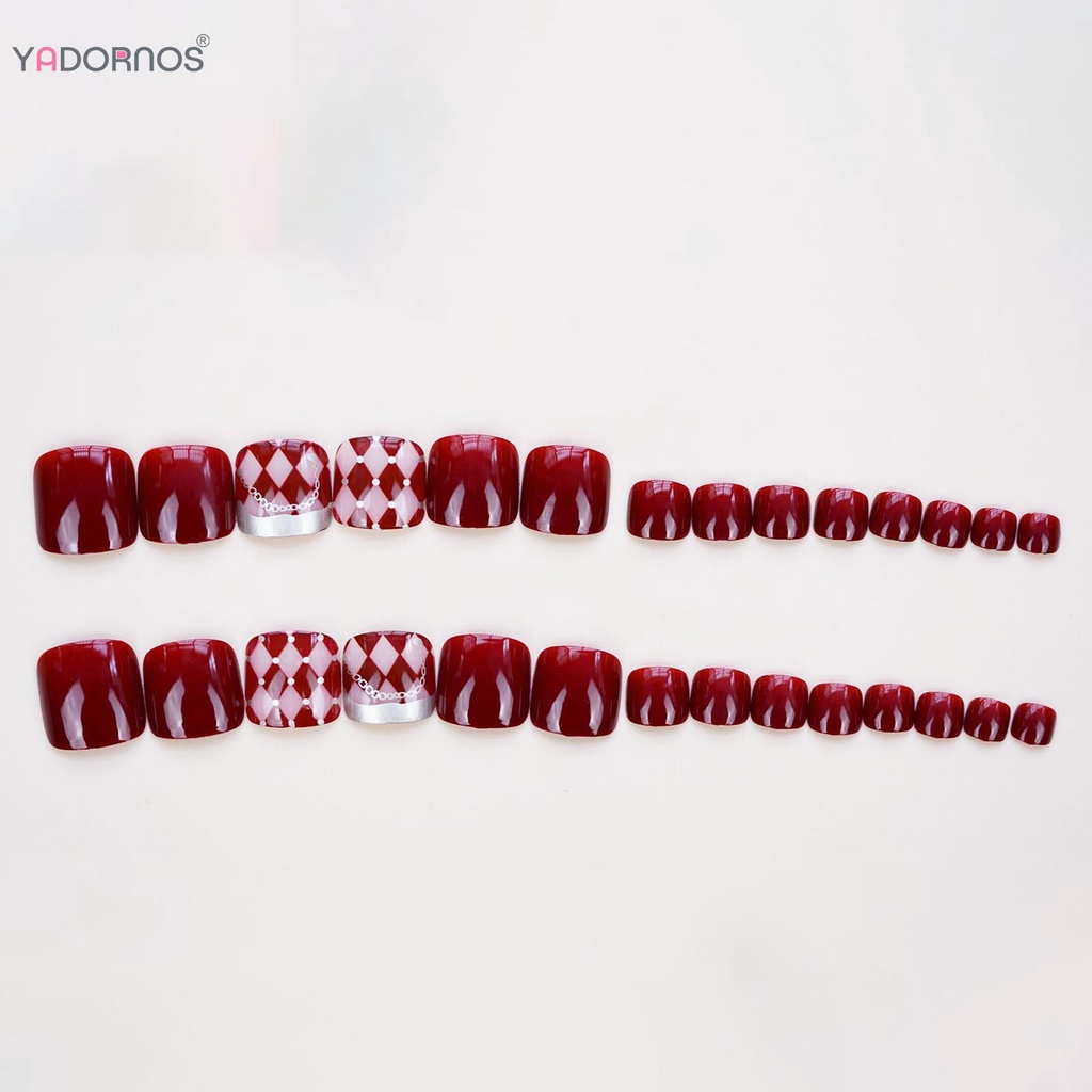 Móng chân giả YADORNOS màu đỏ rượu vang dày dặn trang trí nghệ thuật