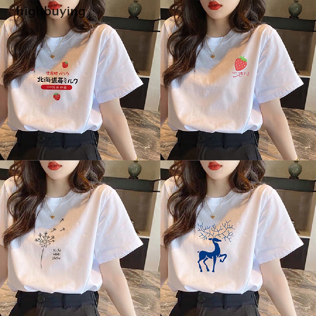 Áo Thun Tay Ngắn Cổ Tròn In Hình Pring Dễ Thương Cho Nữ