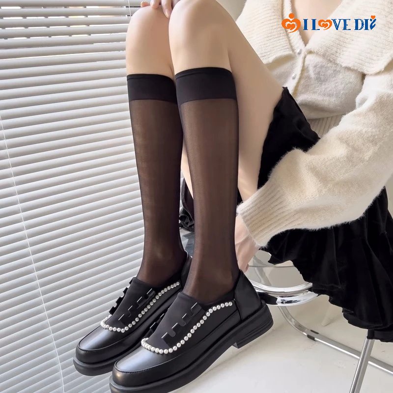 Vớ Dài Đến Đầu Gối Bằng Nylon Trong Suốt Siêu Mỏng Màu Trơn Phong Cách JK Nhật Bản Mùa Hè Cho Nữ Sinh